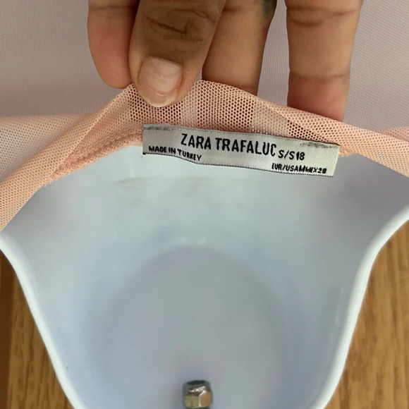 Zara Sheer Pink Flamingo Mesh Bodysuit size small - Picture 6 of 7
